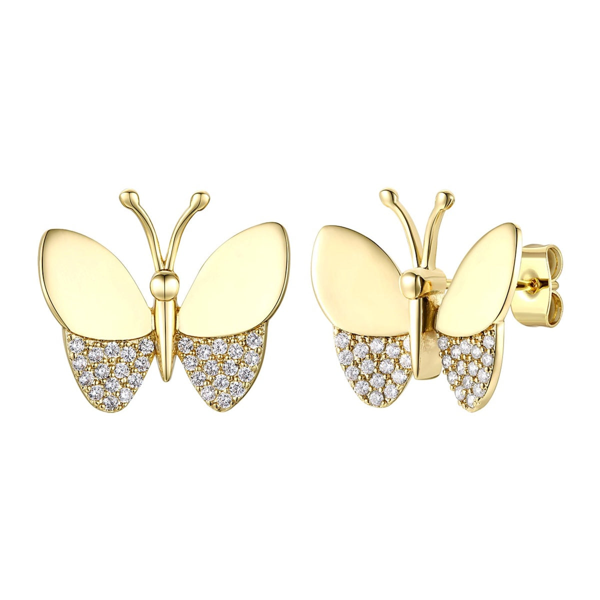  Rachel Glauber Kids 14k Yellow Gold Plated With Ruby Cubic Zirconia Pave Butterfly Stud Earrings - Ruby - Bonton