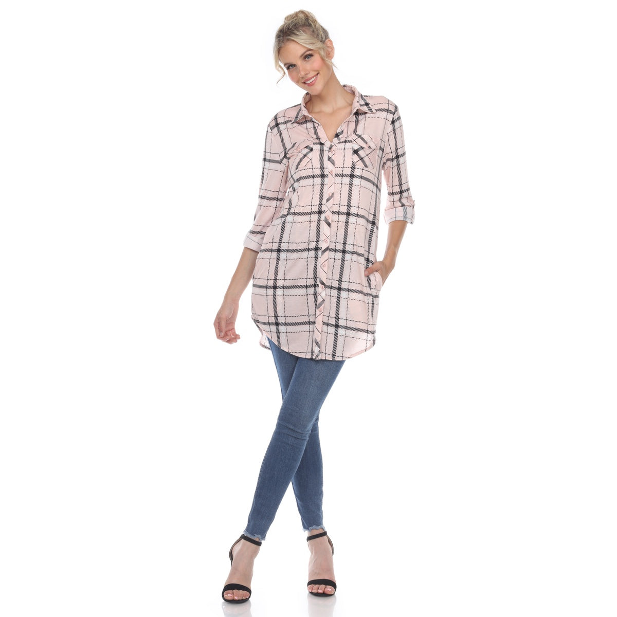  White Mark Women's Plaid Tunic Shirt - S - Bonton