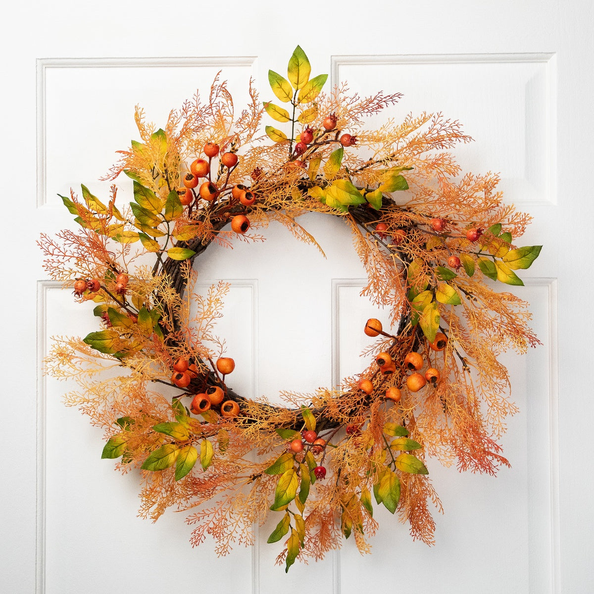  Northlight Yellow and Orange Berry and Leaves Fall Harvest Artificial Wreath - 24-Inch  Unlit - Default Title - Bonton