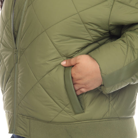 Plus Size Lightweight Diamond Quilted Puffer Bomber Jacket