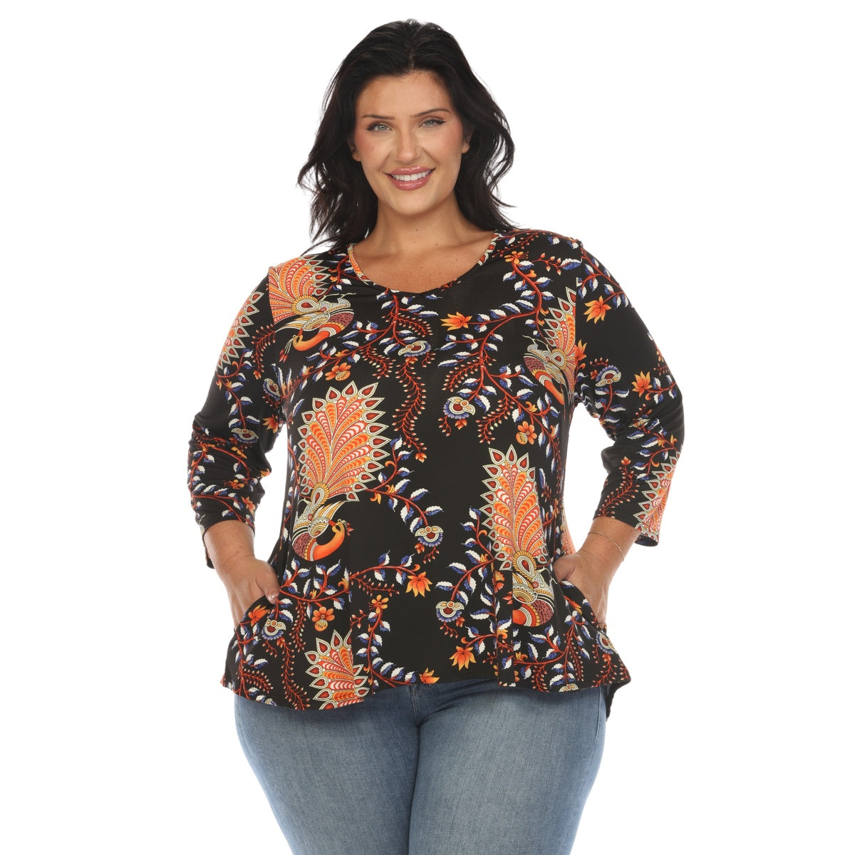  White Mark Plus Size Vibrant Boho Swing Top - 1X - Bonton