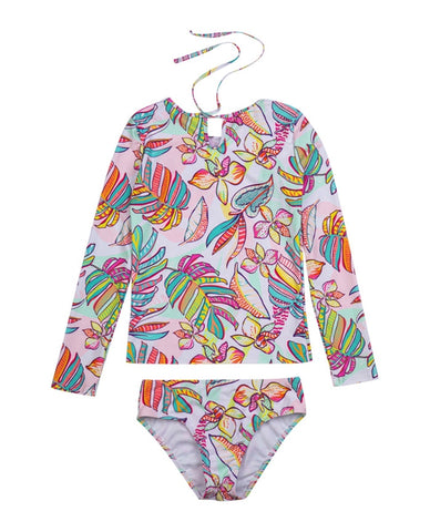 Palm Island Long Sleeve Rash Guard Top and Bikini Bottom