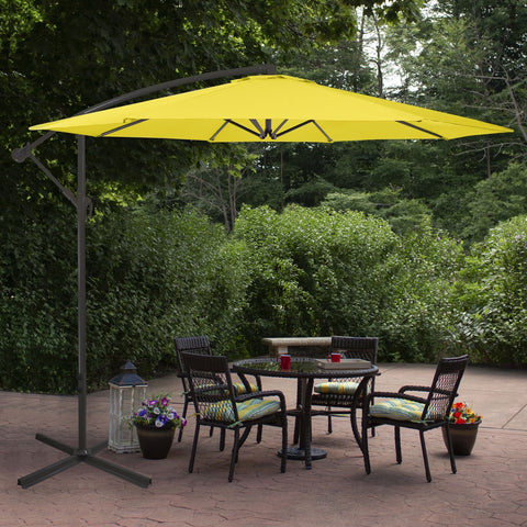 10ft Offset Outdoor Patio Umbrella With Hand Crank  Yellow
