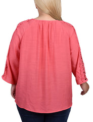 Plus Size 3/4 Sleeve Crochet Detail Blouse