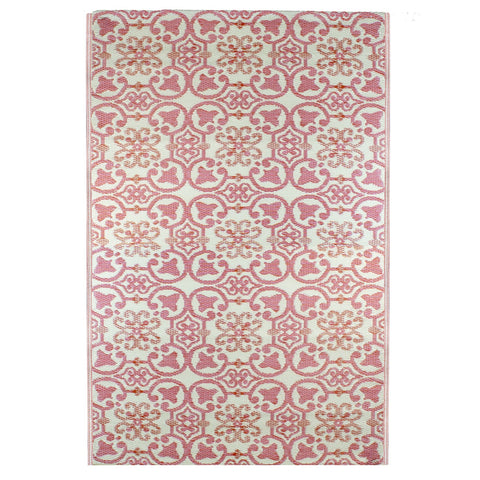 4' X 6' Pink and Cream Floral Design Rectangular Outdoor Area Rug
