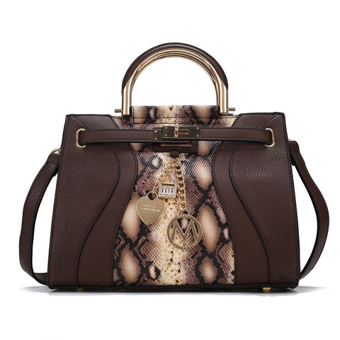 Cassia Snake Embossed Vegan Leather Womens Satchel Handbag