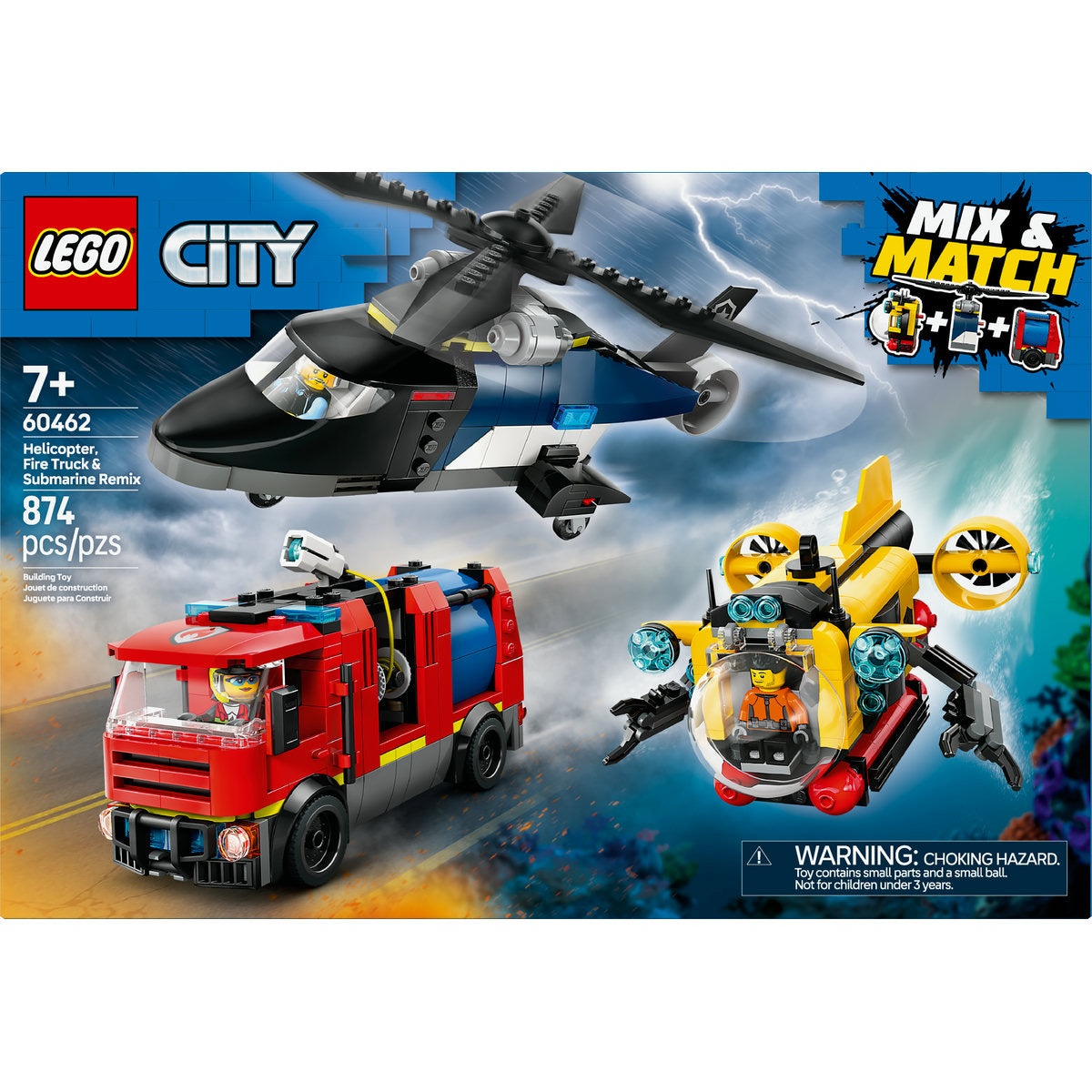  LEGO LEGO® City Helicopter, Fire Truck & Submarine Remix Toy Building Set 60462 - LEGO City - Bonton