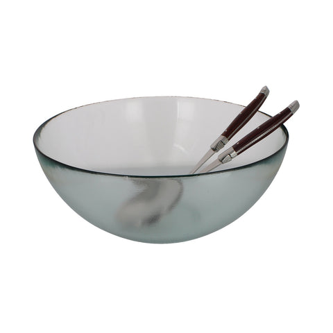 Clear Recycled Glass Urban Salad Bowl and Laguiole Servers With Rosewood Handles