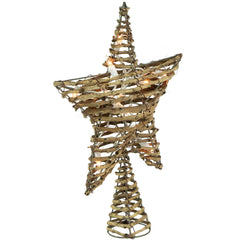 11" Lighted Rattan Twigs Star Christmas Tree Topper- Clear Lights  White Wire