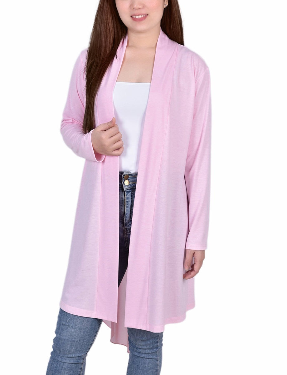  NY Collection Long Sleeve Knit Cardigan With Chiffon Back - Navy - Bonton