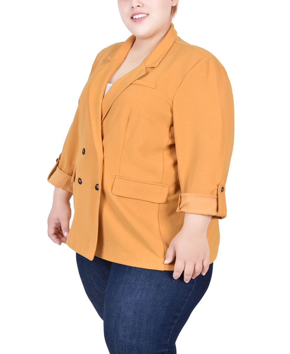  NY Collection Plus Size Long Sleeve Double Breasted Crepe Jacket - Jester Red - Bonton