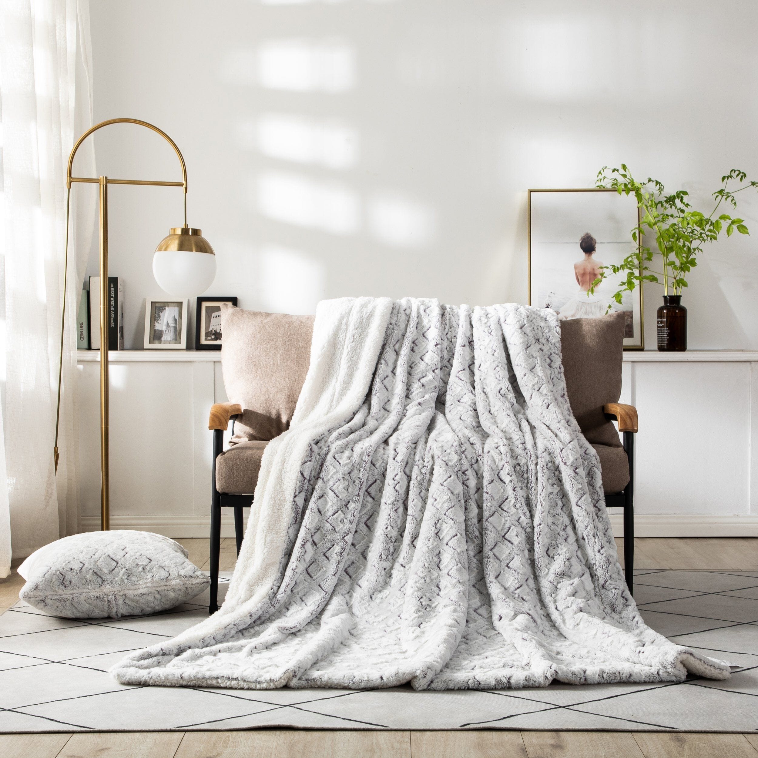  DaDa Bedding Collection DaDa Bedding Luxury Dreamy Milky White & Purple Sherpa Backside Faux Fur Throw Blanket (M3395) by DaDa Bedding Collection - 50