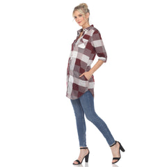 Women's Plaid Button Down Tunic Top