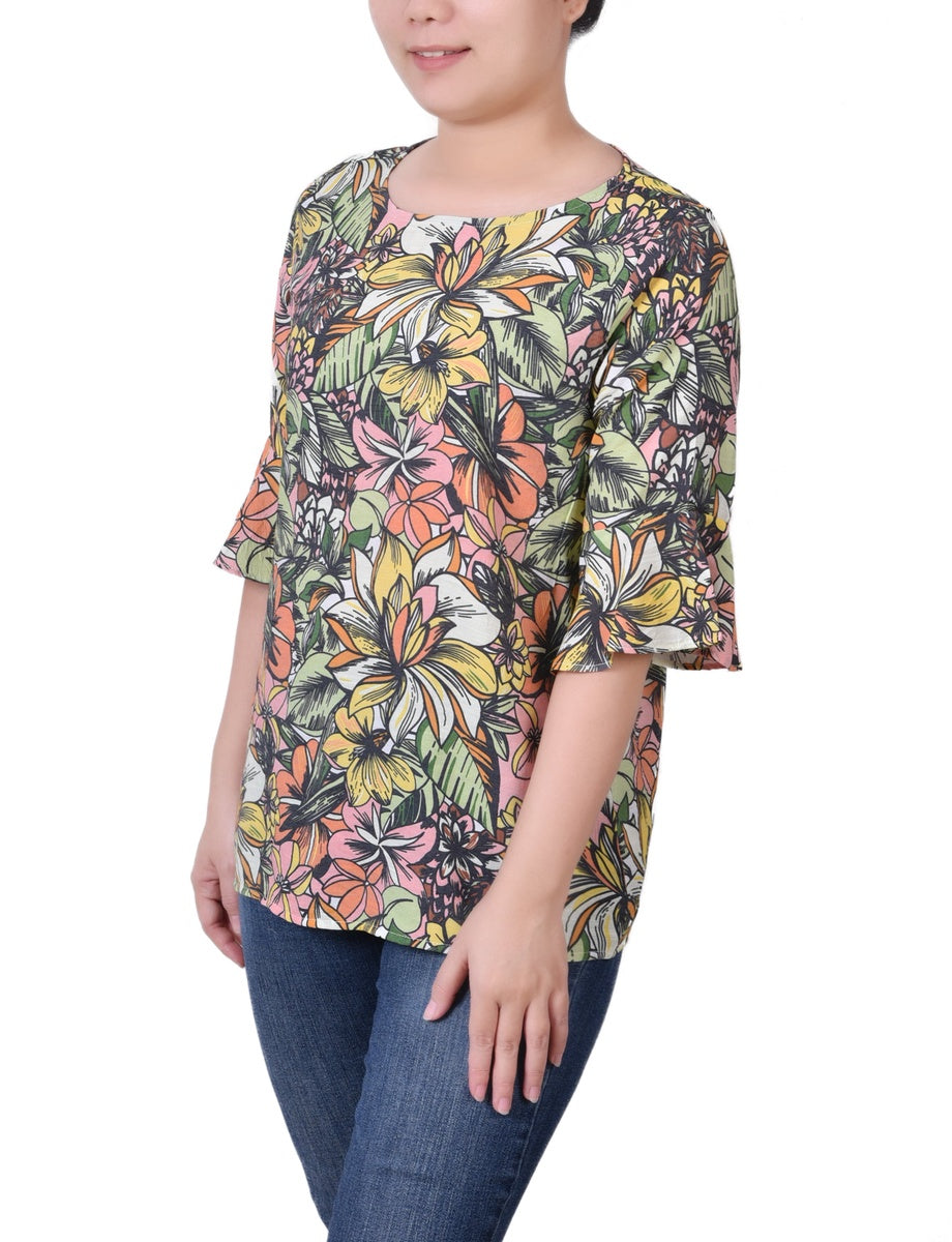  NY Collection Bell Sleeve Blouse - Green Capetropic - Bonton