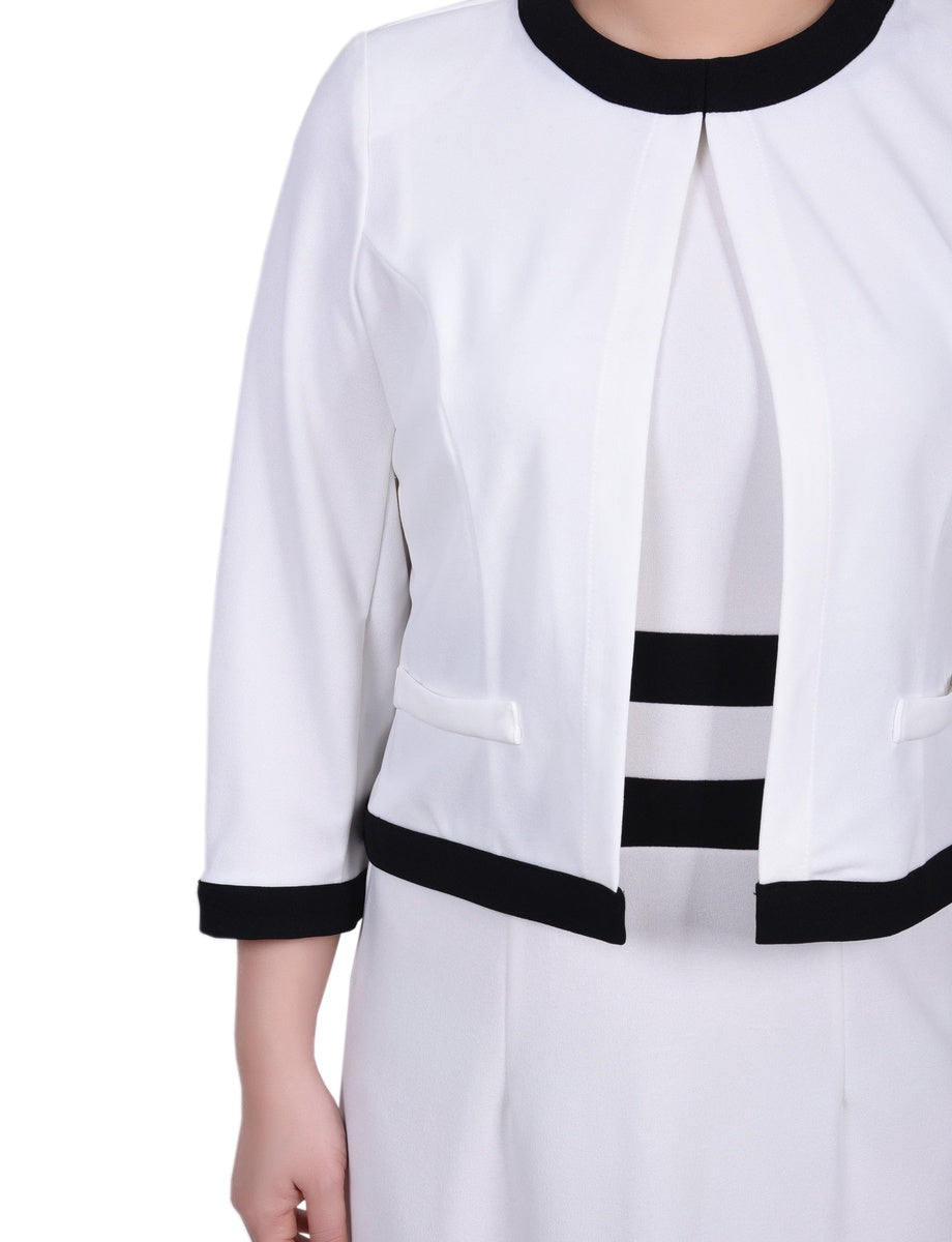  NY Collection Elbow Sleeve Colorblocked 2 Piece Dress Set - Black White - Bonton