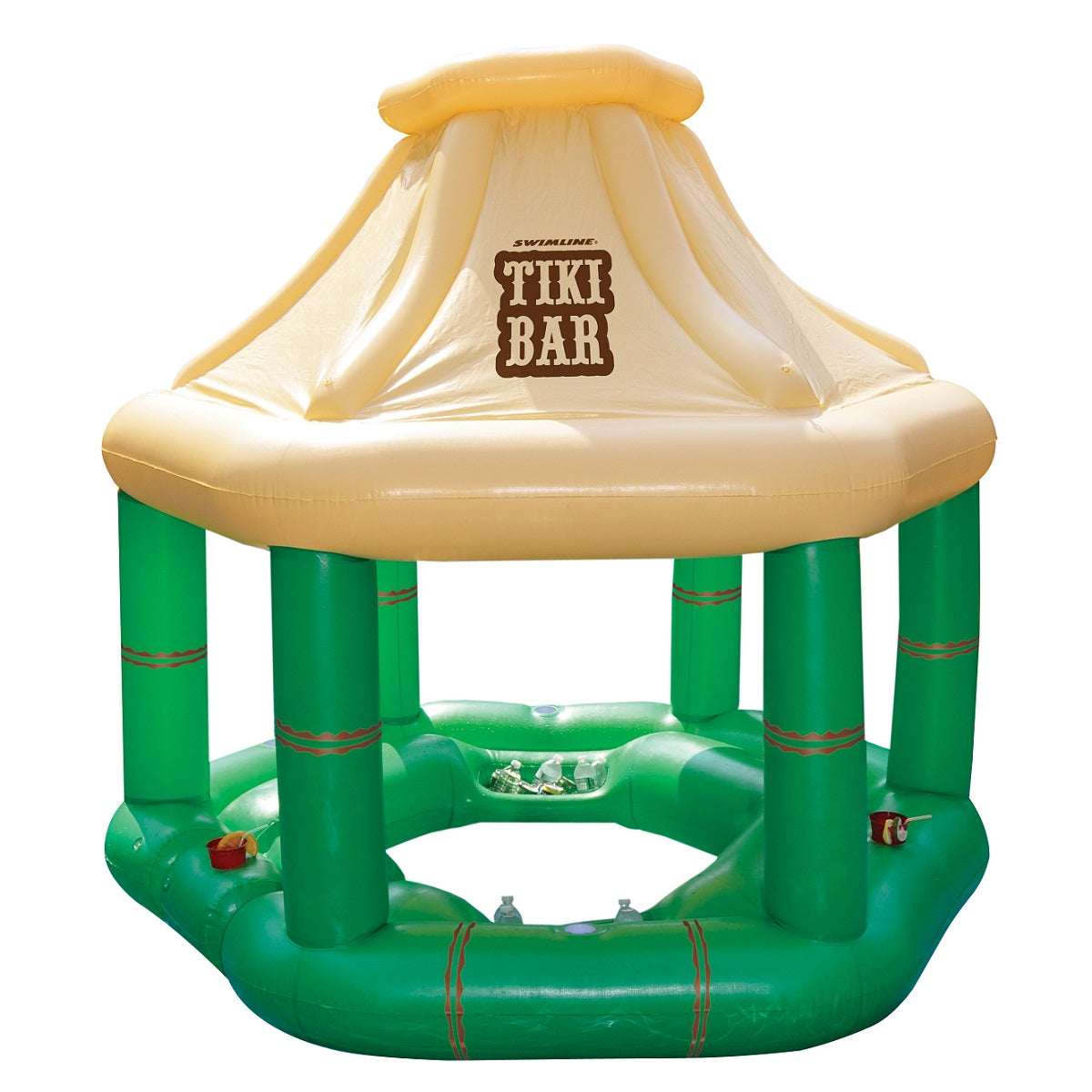  Swim Central 7.5' Cream and Green Tropical Inflatable Swimming Pool Floating Tiki Bar - Default Title - Bonton