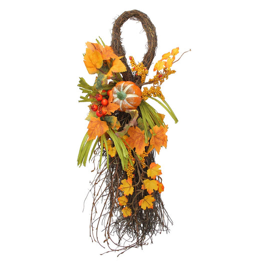 26" Autumn Harvest Berries and Pumpkin Artificial Teardrop Swag - Orange/Yellow