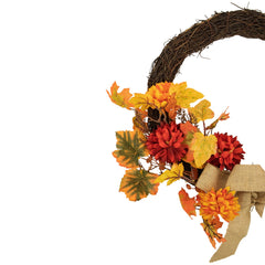 20" Fall Foliage With Mum Flowers Artificial Thanksgiving Twig Wreath - Unlit