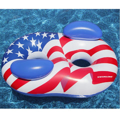 65" Inflatable Patriotic American Flag Duo Circular Swimming Pool Lounger