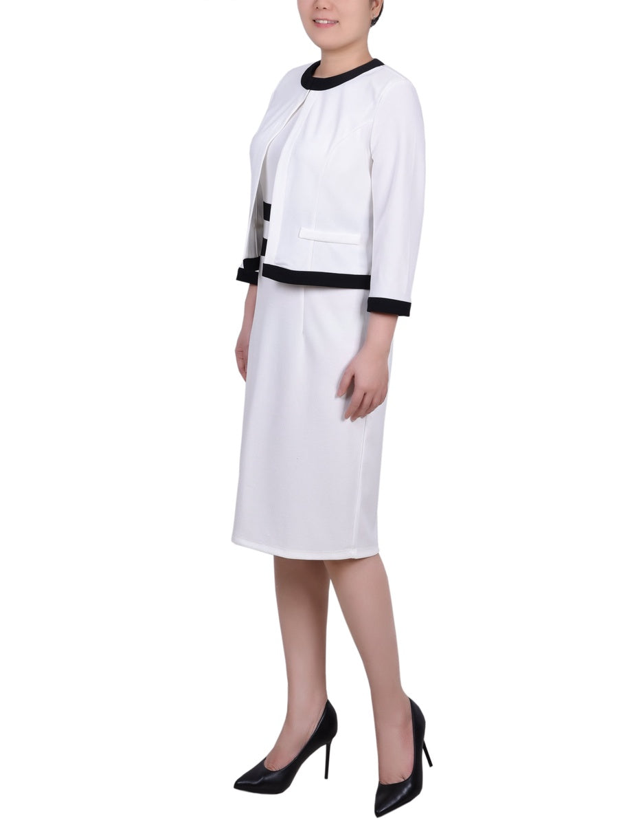  NY Collection Elbow Sleeve Colorblocked 2 Piece Dress Set - Black White - Bonton