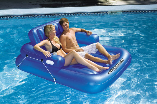 74" Inflatable Blue Kickback Adjustable Swimming Pool Lounger Float