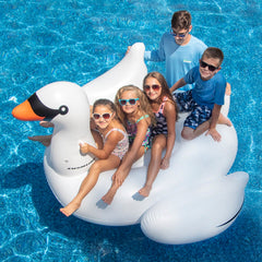 75" Inflatable White and Black Giant Swan Swimming Pool Ride-on Float Toy