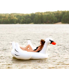 75" Inflatable White and Black Giant Swan Swimming Pool Ride-on Float Toy