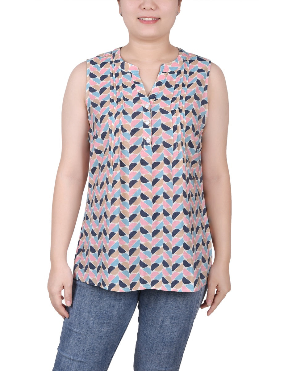  NY Collection Petite Sleeveless Pintucked Blouse - Black Palmdive - Bonton