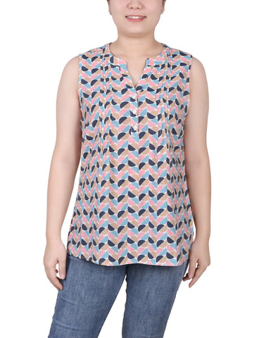Petite Sleeveless Pintucked Blouse