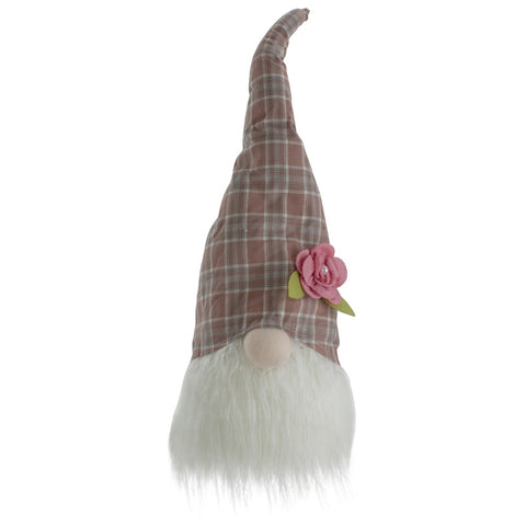 Plaid Floral Spring Gnome Head Decoration - 20" - Pink and White
