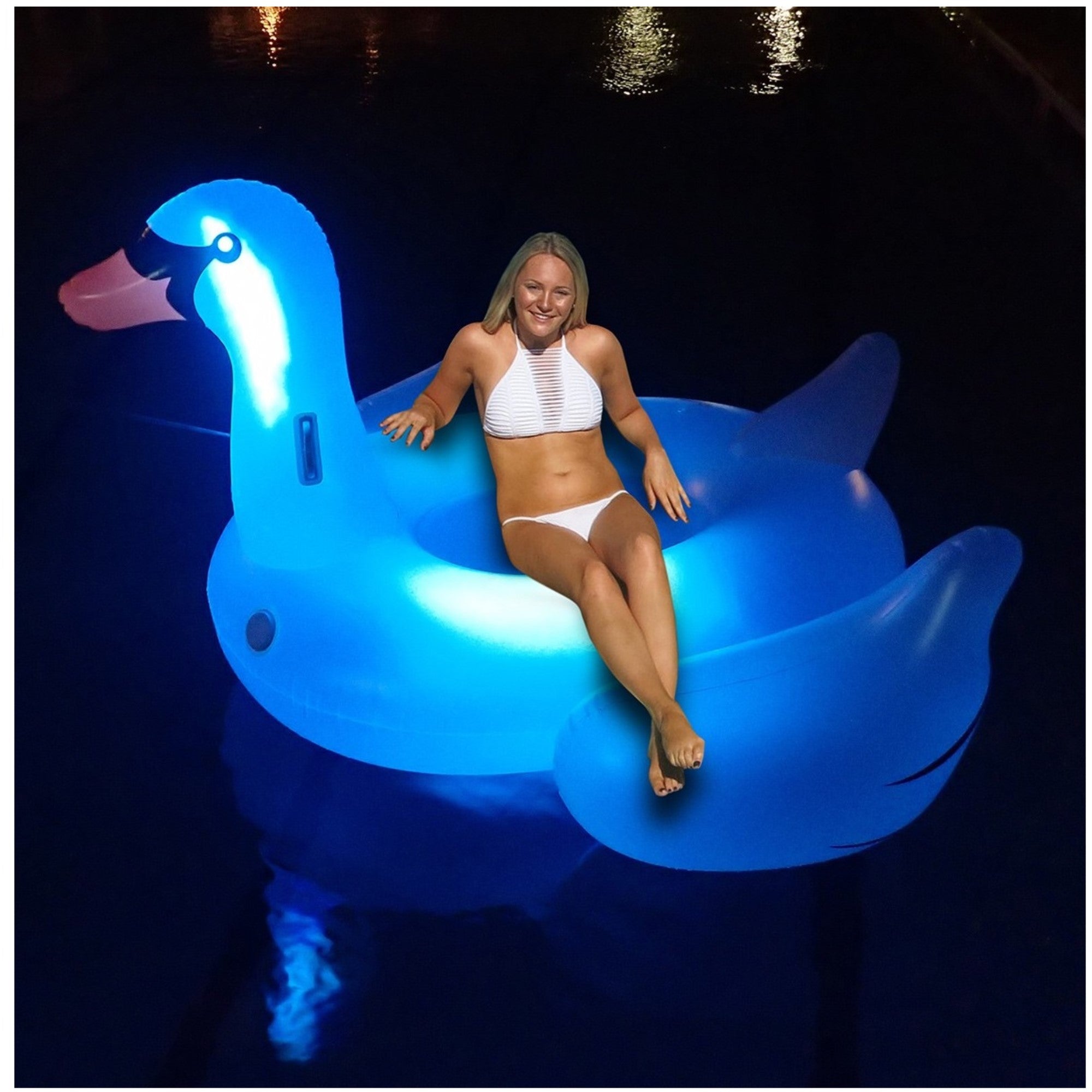  Swim Central Inflatable LED Lighted Color Changing Swimming Pool Ride-on Swan Float Lounger - 75