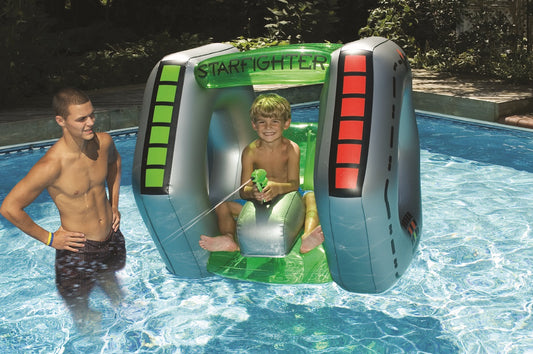 40" Gray and Green Inflatable Starfighter Super Squirter Swimming Pool Float