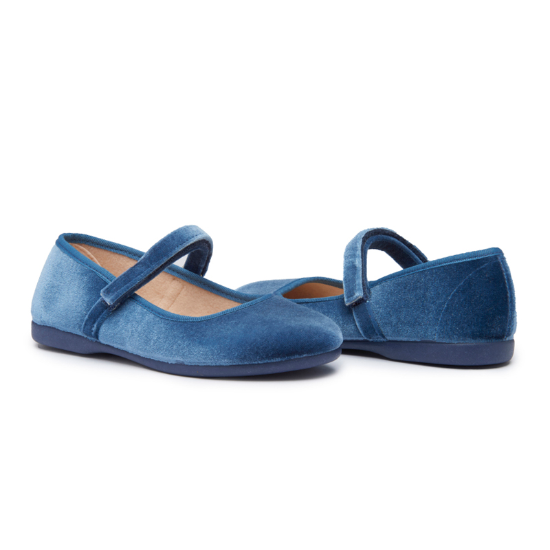  Childrenchic Classic Velvet Mary Janes in Blue - Blue - Bonton