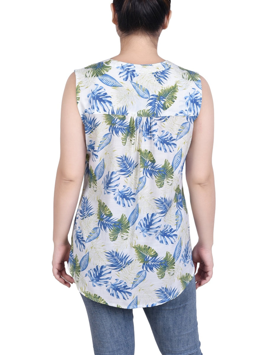  NY Collection Petite Sleeveless Pintucked Blouse - Black Palmdive - Bonton