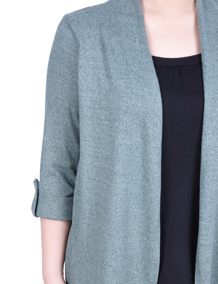  NY Collection Petite 3/4 Sleeve Two in One Top - Charcoal Grey - Bonton