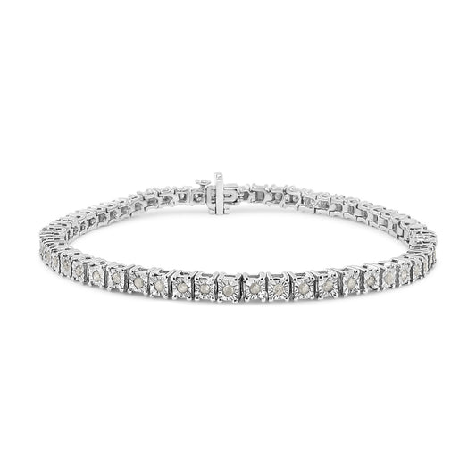 .925 Sterling Silver 1.0 Cttw Diamond Square Frame Miracle-Set Tennis Bracelet (I-J Color, I3 Clarity) - 7"