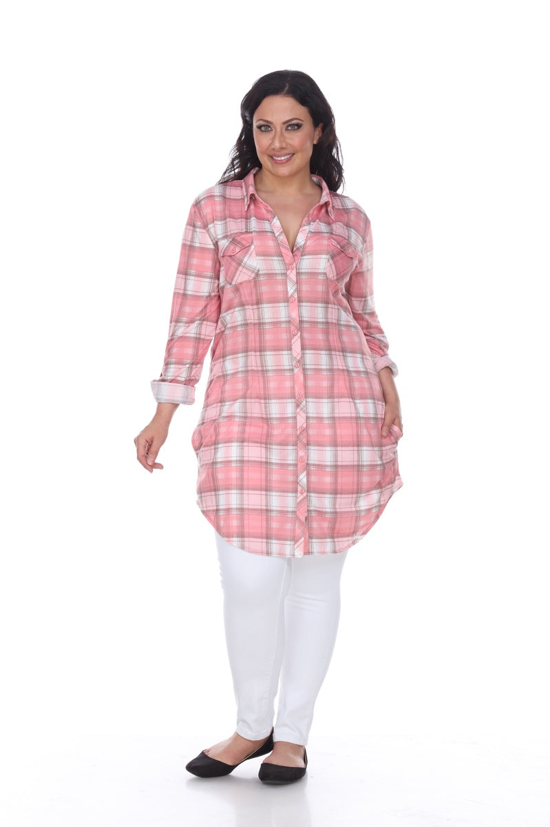  White Mark Plus Piper Stretchy Plaid Tunic - 2X - Bonton