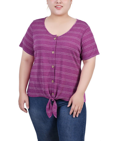 Plus Size Short Sleeve Tie Front Top