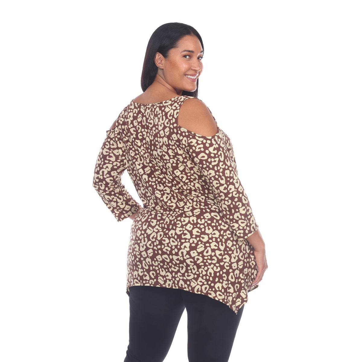  White Mark Plus Size Leopard Cold Shoulder Tunic - 1X - Bonton