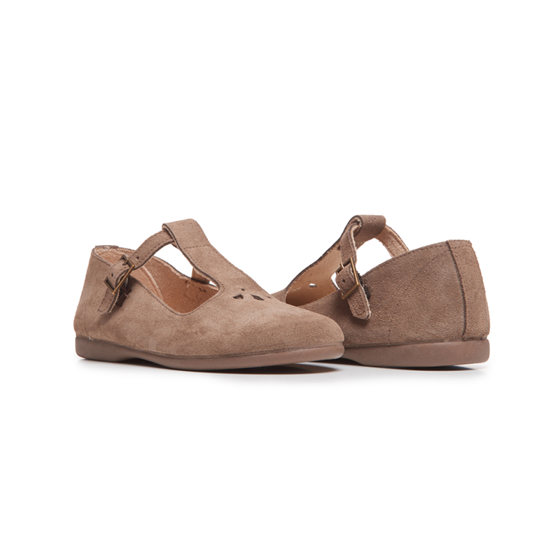  Childrenchic Suede Spectator T-band Shoes in Taupe - Taupe - Bonton