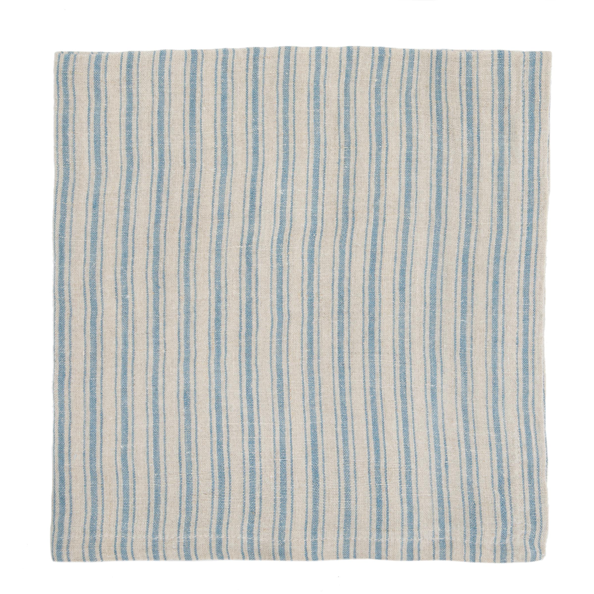  Couleur Nature Boat Stripe Linen Napkins Set of 4 - Natural/Blue - Bonton