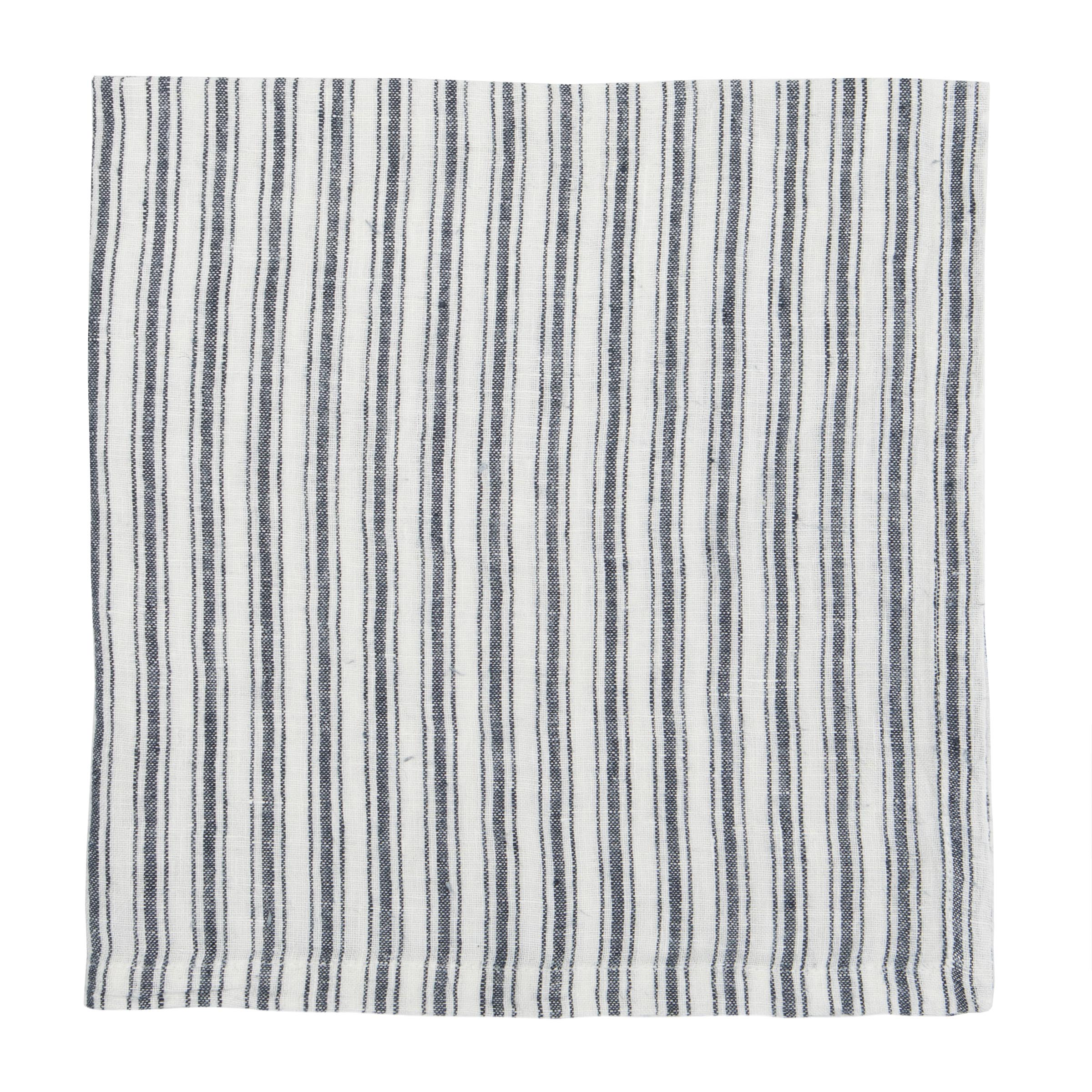  Couleur Nature Boat Stripe Linen Napkins Set of 4 - White/Blue - Bonton