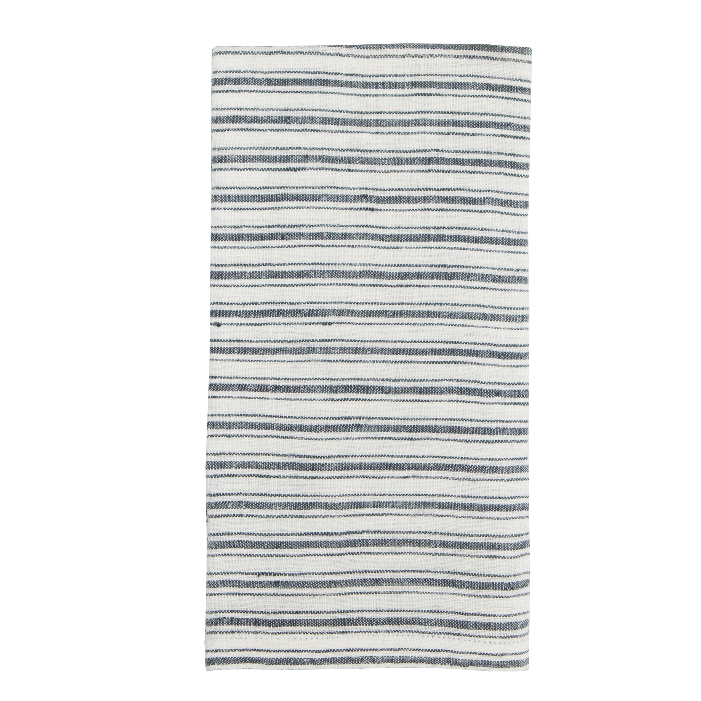  Couleur Nature Boat Stripe LinenTowels Set of 2 - White/Blue - Bonton