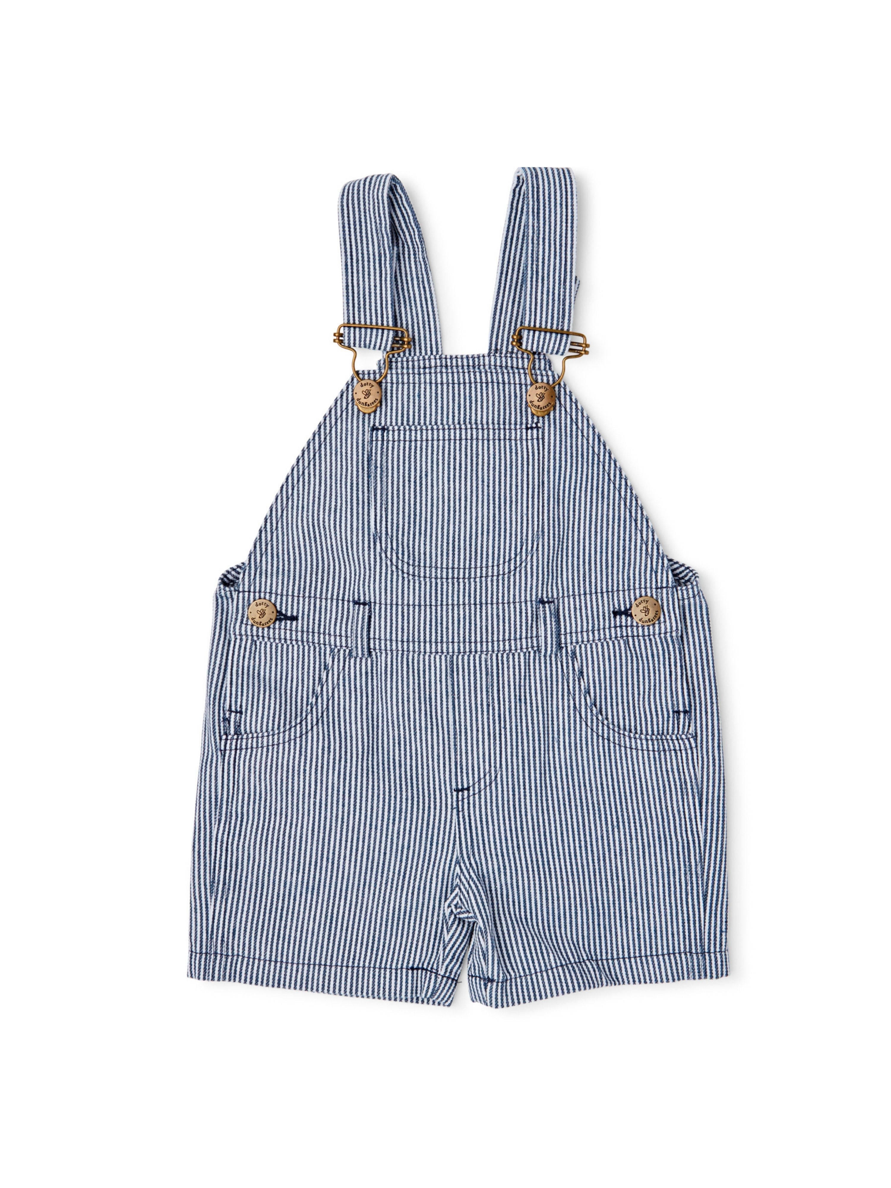  Dotty Dungarees Classic Stripe Denim Overall Shorts - Blue - Bonton