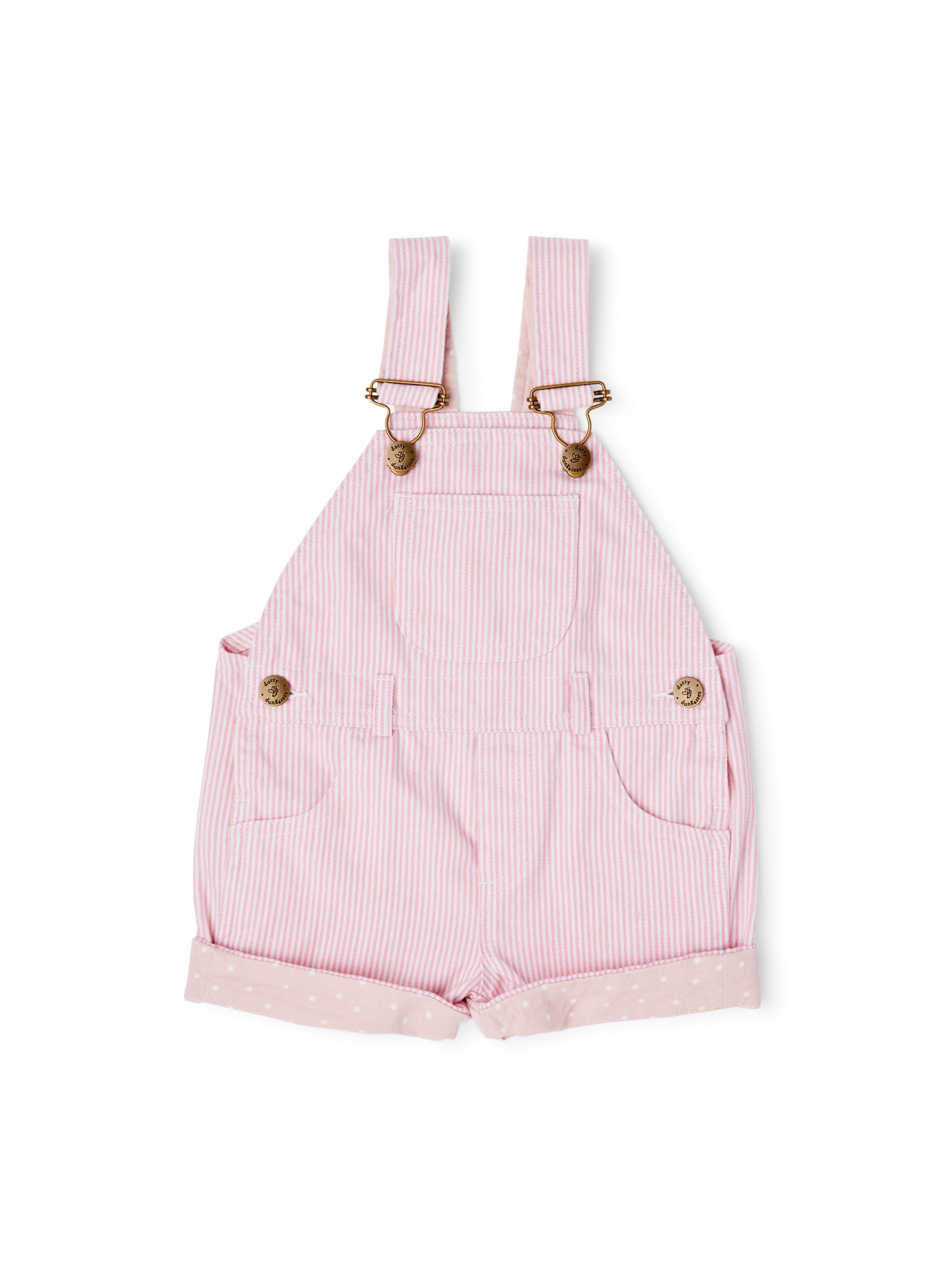  Dotty Dungarees Classic Stripe Denim Overall Shorts - Pink - Bonton