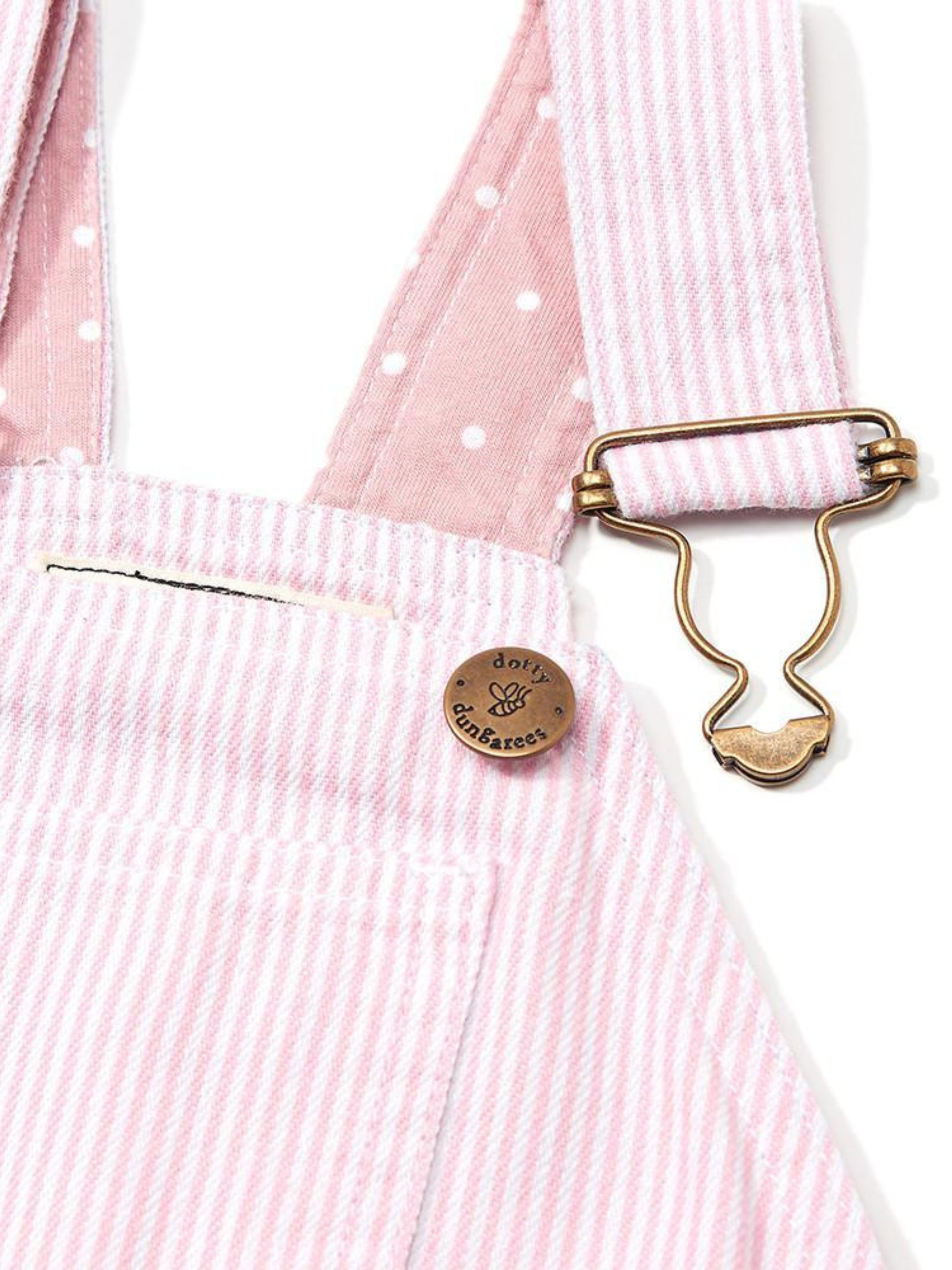  Dotty Dungarees Classic Stripe Denim Overalls - Pink - Bonton