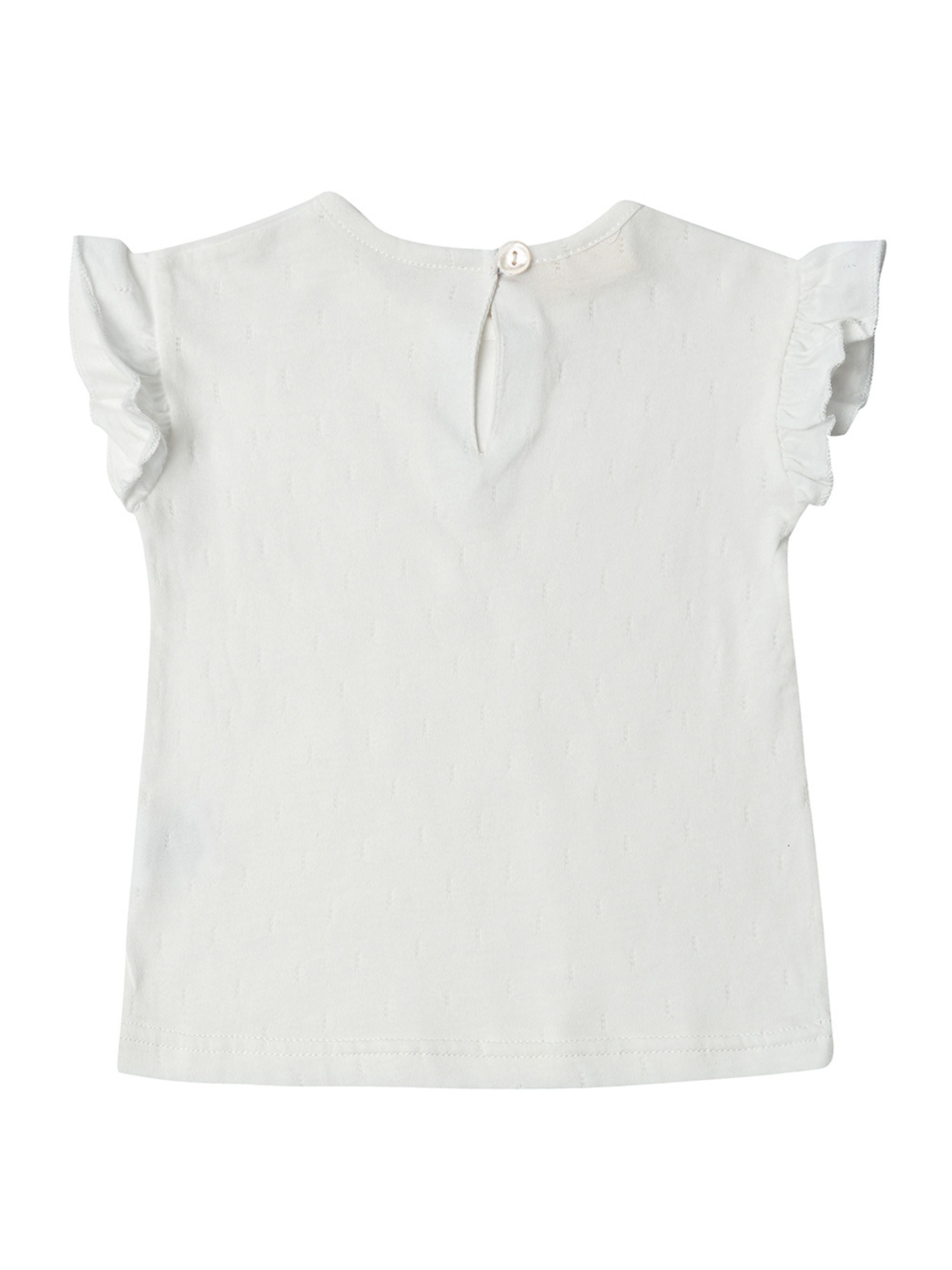  Dotty Dungarees Edie Frill Short Sleeve Cotton Top - White - Bonton