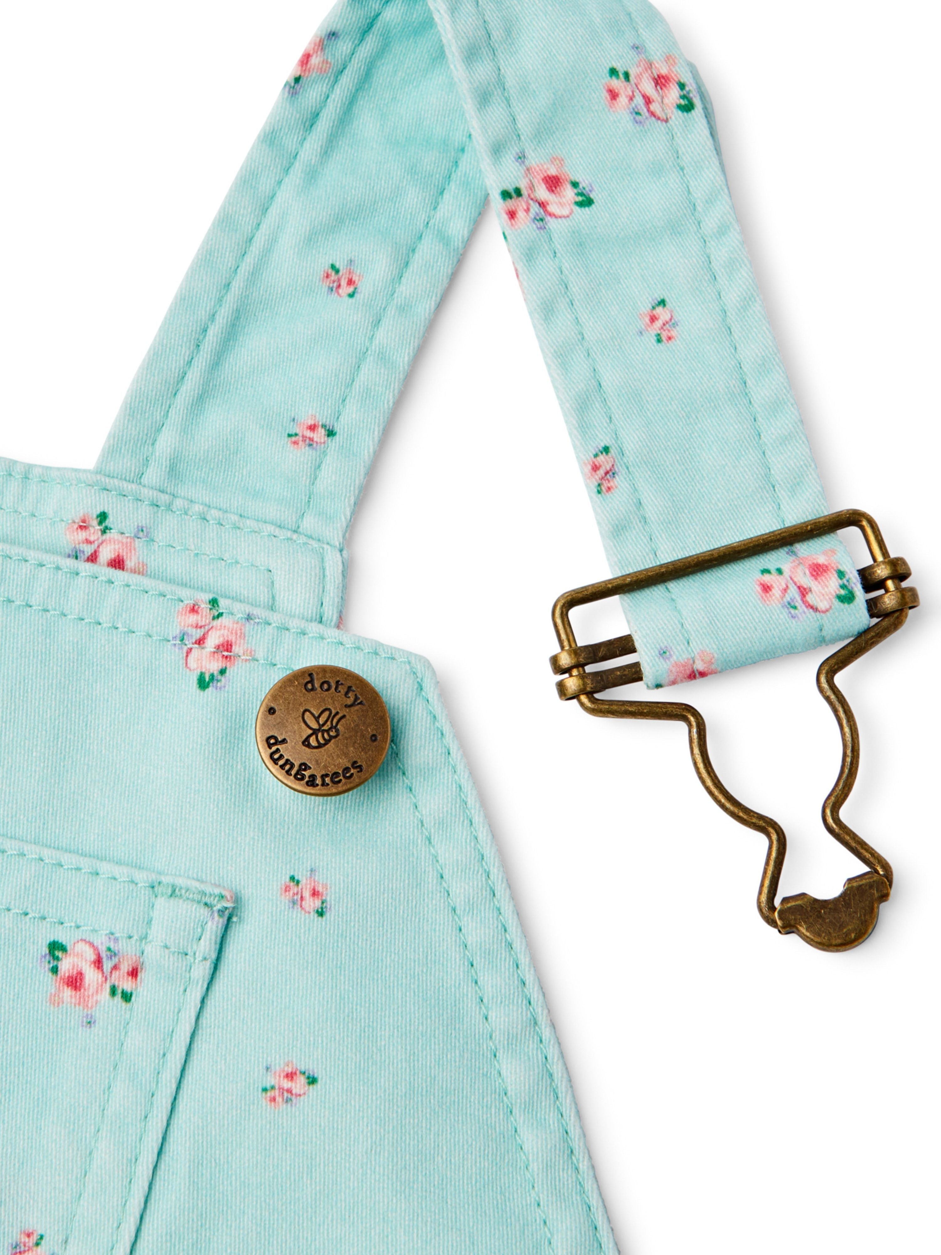  Dotty Dungarees Floral Summer Denim Overall Shorts - Mint Green - Bonton