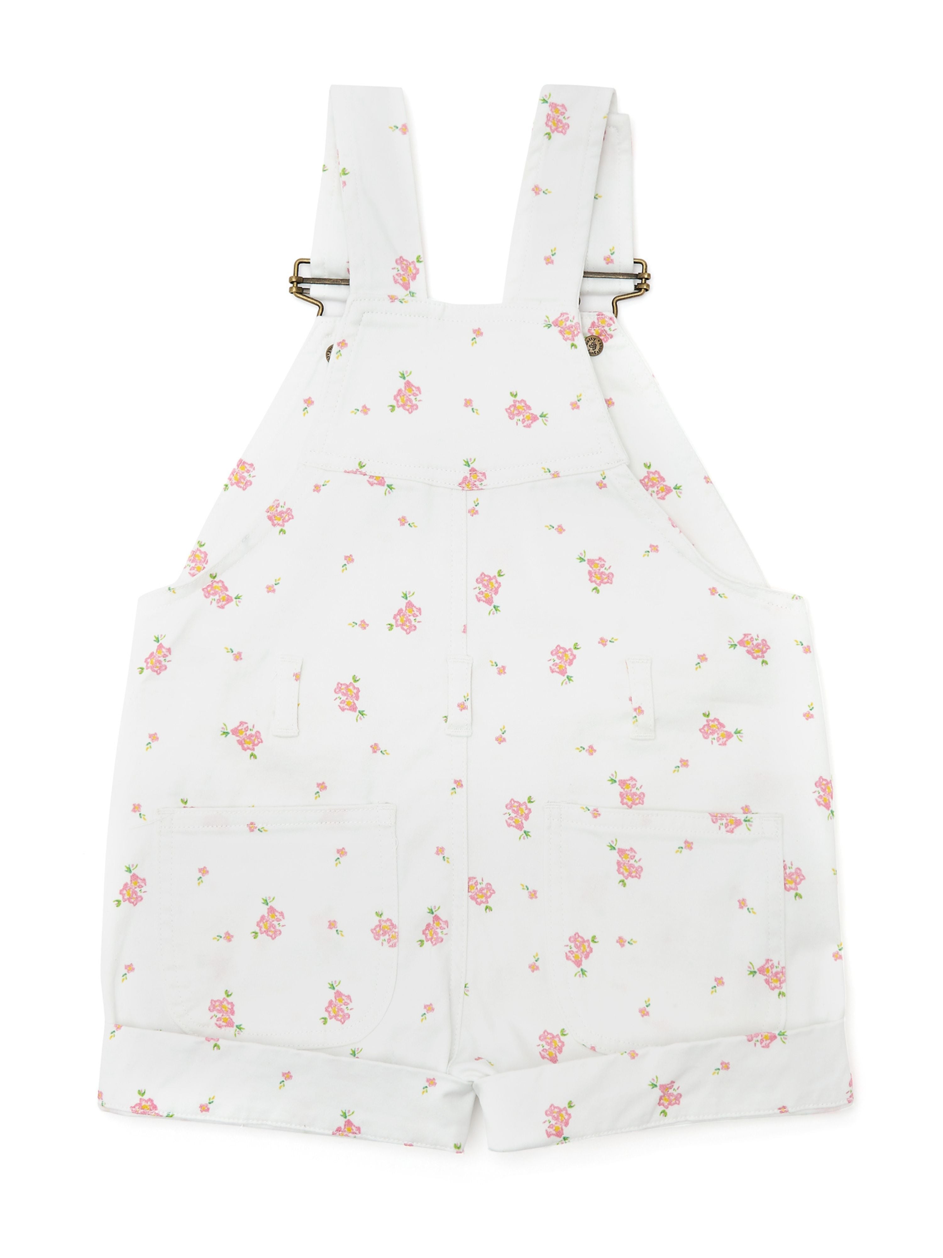  Dotty Dungarees Floral Summer Denim Overall Shorts - Cream - Bonton