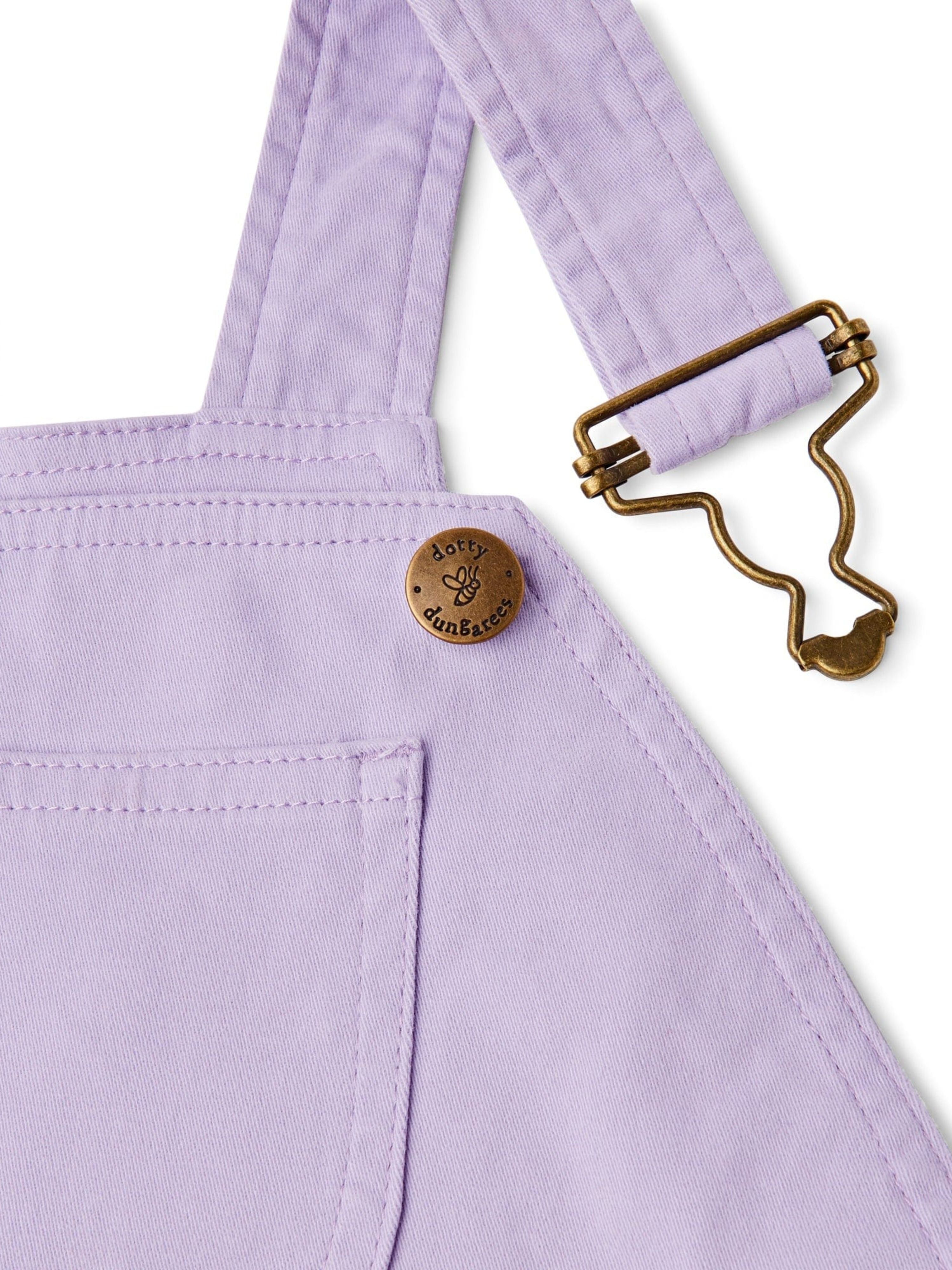  Dotty Dungarees Frilly Summer Denim Overall Shorts - Lilac - Bonton